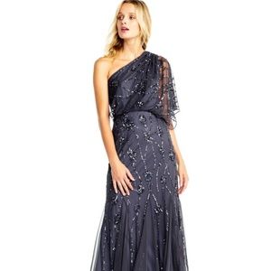Adrianna Pappell One Shoulder Gunmetal Ball Gown